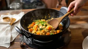 Je prépare ce riz sauté carottes-poireau à la sauce soja dès que je veux un dîner healthy express